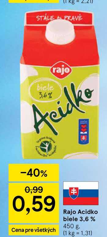 Rajo Acidko biele 3,6 % 450 g