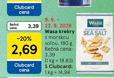 Wasa krekry s morskou soľou, 180 g
