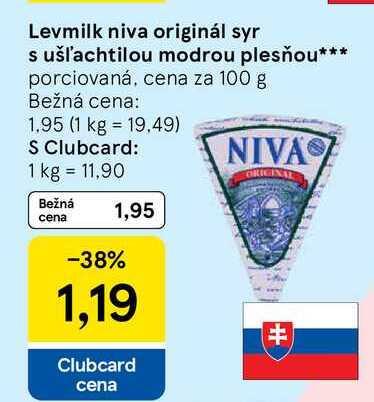 Levmilk niva originál syr s ušľachtilou modrou plesňou porciovaná, cena za 100 g