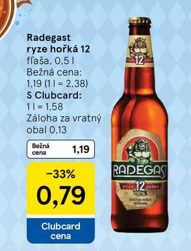 Radegast ryze hořká 12 fľaša, 0,5l
