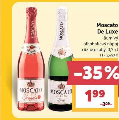 Moscato De Luxe šumivý alkoholický nápoj rôzne druhy, 0,75l