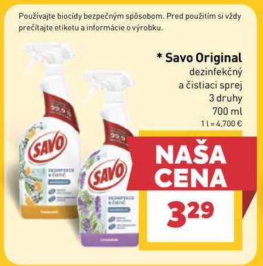 Savo Original dezinfekčný a čistiaci sprej 3 druhy 700 ml