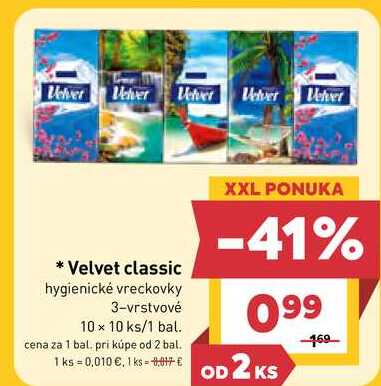 Velvet classic hygienické vreckovky 3-vrstvové 10 x 10 ks/1 bal.