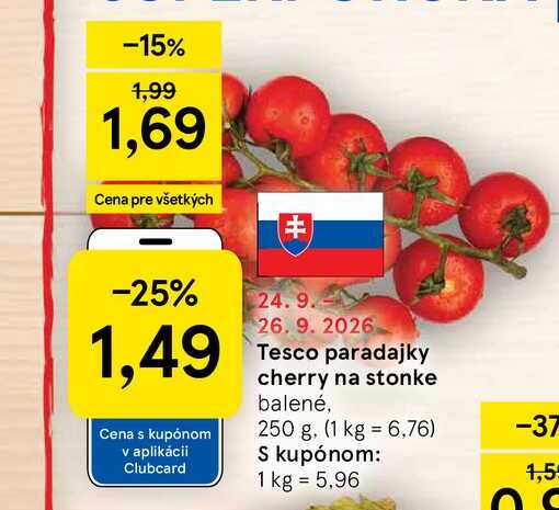 Tesco paradajky cherry na stonke balené, 250 g
