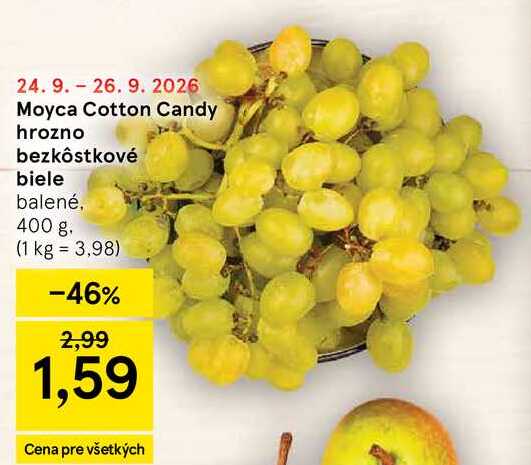 Moyca Cotton Candy hrozno bezkôstkové biele balené, 400 g