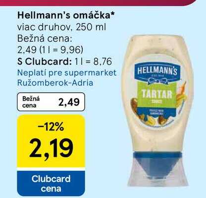 Hellmann's omáčka viac druhov, 250 ml 