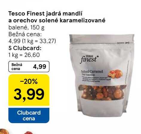 Tesco Finest jadrá mandlí a orechov solené karamelizované balené, 150 g