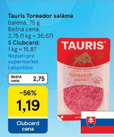 Tauris Toreador saláma balená, 75 g