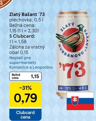 Zlatý Bažant '73 plechovka, 0,5l