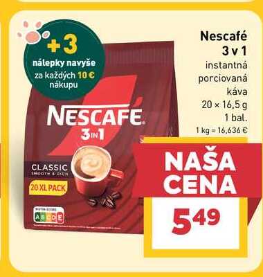 Nescafé 3v1 instantná porciovaná káva 20 x 16,5 g 1 bal.  v akcii