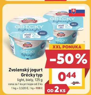 Zvolenský jogurt Grécky typ light, biely, 125 g 