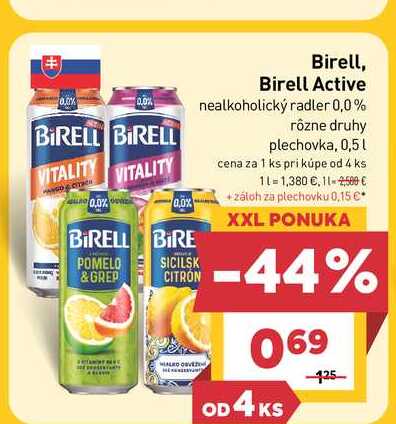Birell Active nealkoholický radler 0,0% rôzne druhy plechovka, 0,5l