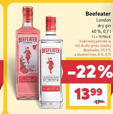 Beefeater London dry gin 40%, 0,7l