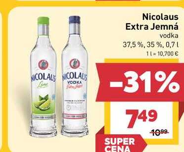 Nicolaus Extra Jemná vodka 37,5%, 35%, 0,7 l v akcii