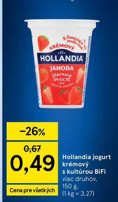 Hollandia jogurt krémový s kultúrou BiFi viac druhov 150 g v akcii