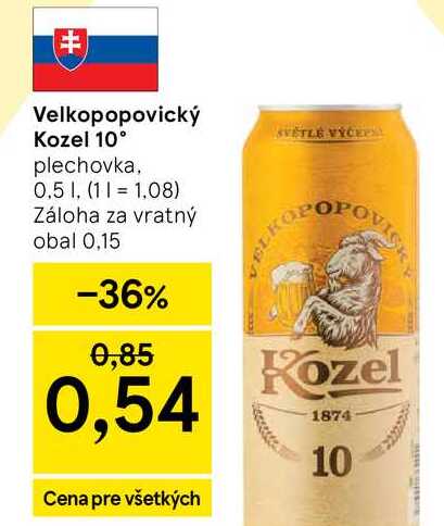Velkopopovický Kozel 10° plechovka, 0,5 l v akcii