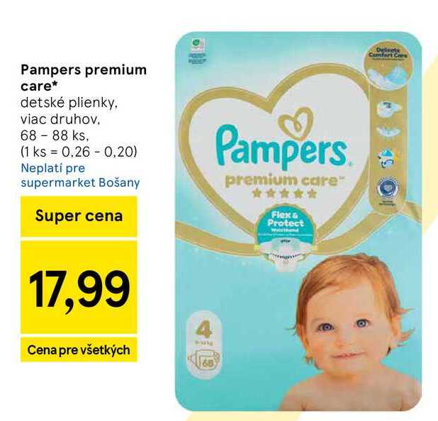 Pampers premium care detské plienky, viac druhov, 68 - 88 ks