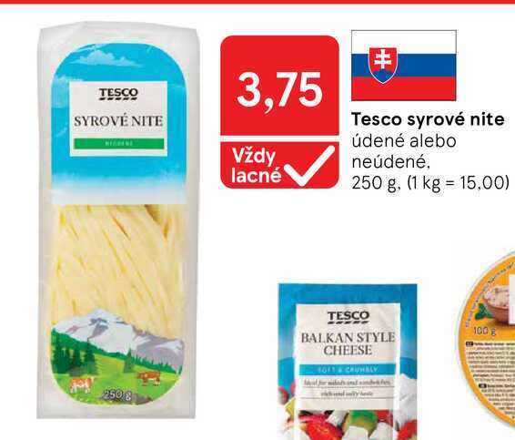 Tesco syrové nite údené alebo neúdené, 250 g