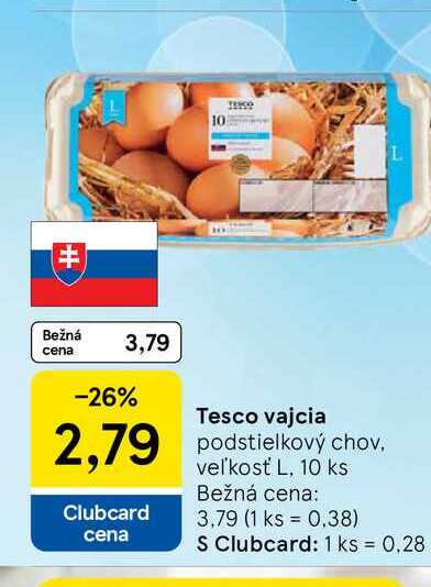Tesco vajcia podstielkový chov, veľkosť L, 10 ks 