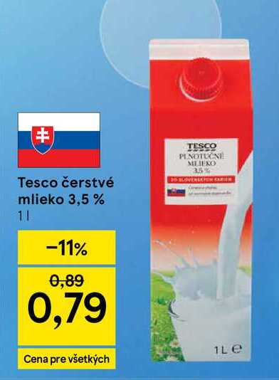 Tesco čerstvé mlieko 3,5 % 1l
