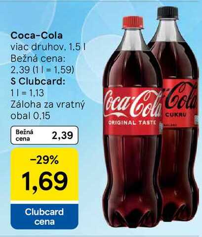 Coca-Cola 1,5 l, vybrané druhy 1.5l