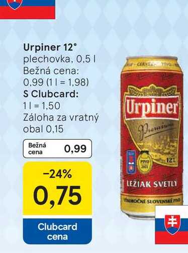 Urpiner 12° plechovka, 0,5l