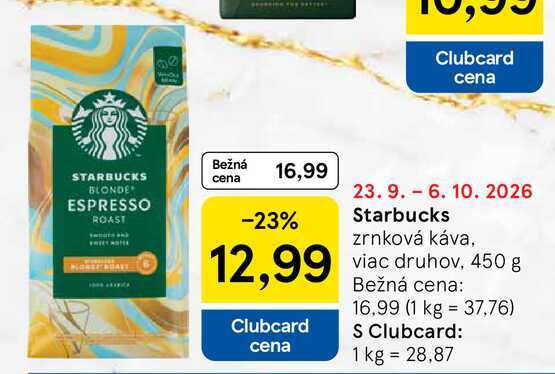 Starbucks zrnková káva, viac druhov, 450 g