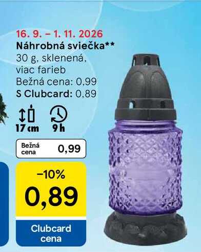 Náhrobná sviečka 30 g, sklenená, viac farieb 