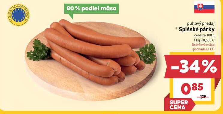 Spišské párky cena za 100 g