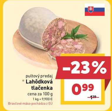 Lahôdková tlačenka cena za 100 g
