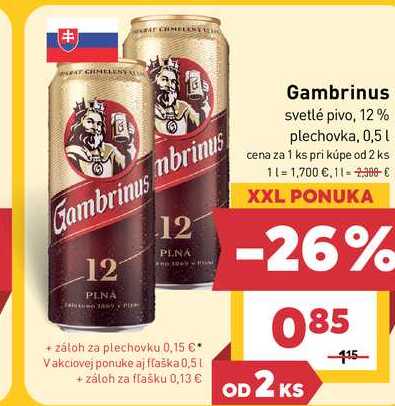 Gambrinus svetlé pivo, 12% plechovka, 0,5 l