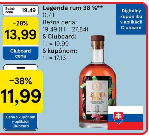 Legenda rum 38 % 0,7l v akcii