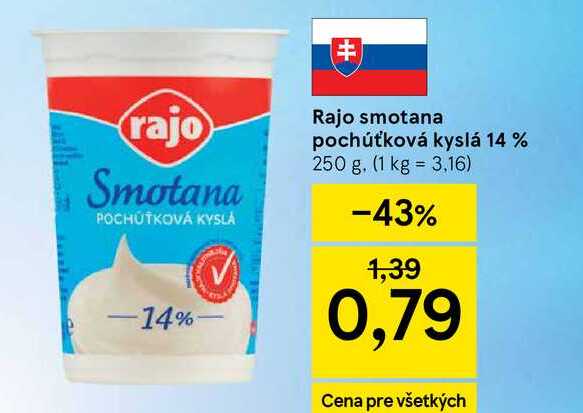 Rajo smotana pochúťková kyslá 14% 250 g
