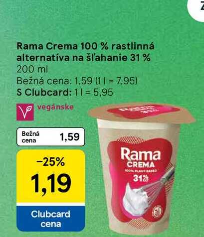 Rama Crema 100 % rastlinná alternatíva na šľahanie 31% 200 ml