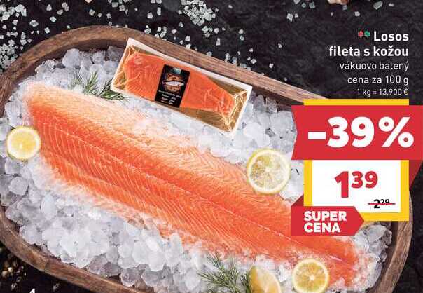 Losos fileta s kožou vákuovo balený cena za 100 g