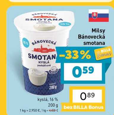 Milsy Bánovecká smotana pochúťková kyslá, 16% 200 g