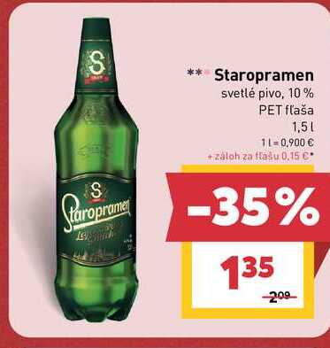 Staropramen svetlé pivo, 10% PET fľaša 1,5l v akcii