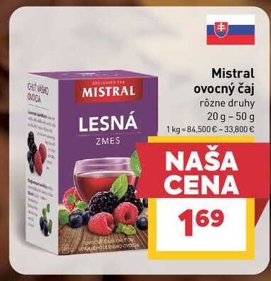 Mistral ovocný čaj rôzne druhy 20 g - 50 g v akcii