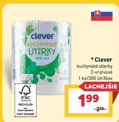Clever kuchynské utierky 2-vrstvové 1 ks/300 útržkov