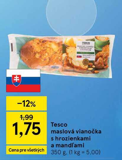 Tesco maslová vianočka s hrozienkami a mandl'ami 350 g