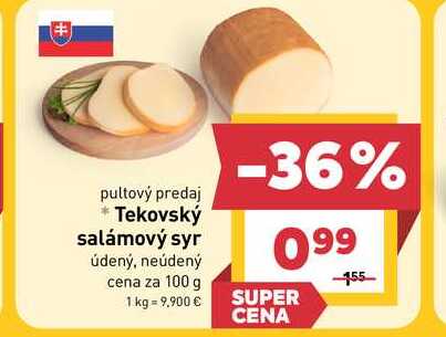 Tekovský salámový syr údený, neúdený cena za 100 g