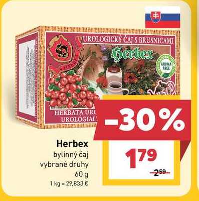 Herbex bylinný čaj vybrané druhy 60g  v akcii