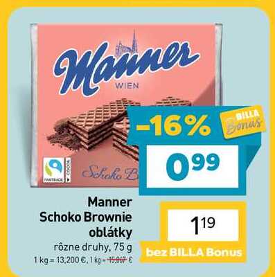 Manner Schoko Brownie oblátky rôzne druhy, 75g