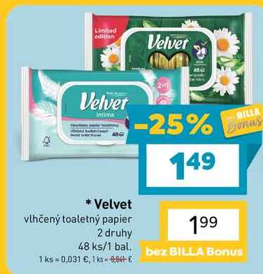 Velvet vlhčený toaletný papier 2 druhy 48 ks