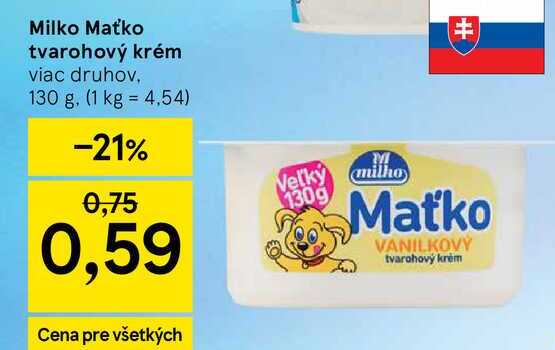 Milko Maťko tvarohový krém viac druhov, 130 g