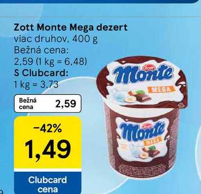 Zott Monte Mega dezert viac druhov, 400 g