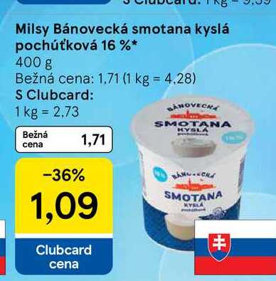 Milsy Bánovecká smotana kyslá pochúťková 16 % 400 g v akcii