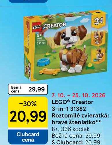 LEGO® Creator 3-in-1 31382 Roztomilé zvieratká:  hravé šteniatko 8+, 336 kociek