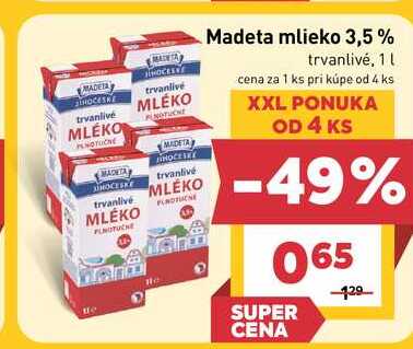 Madeta mlieko 3,5% trvanlivé, 1 l