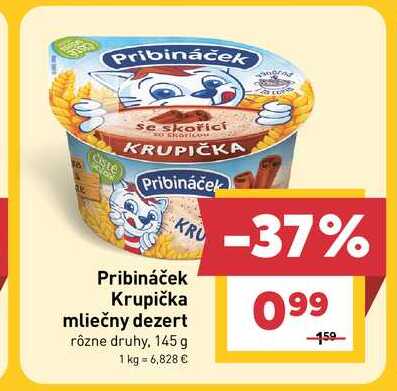Pribináček Krupička mliečny dezert rôzne druhy, 145 g
